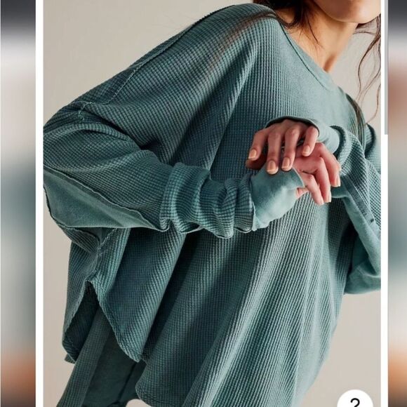 Free People We the Free Microphone Drop Casual Thermal Top Size Small Blue Green - Picture 2 of 8